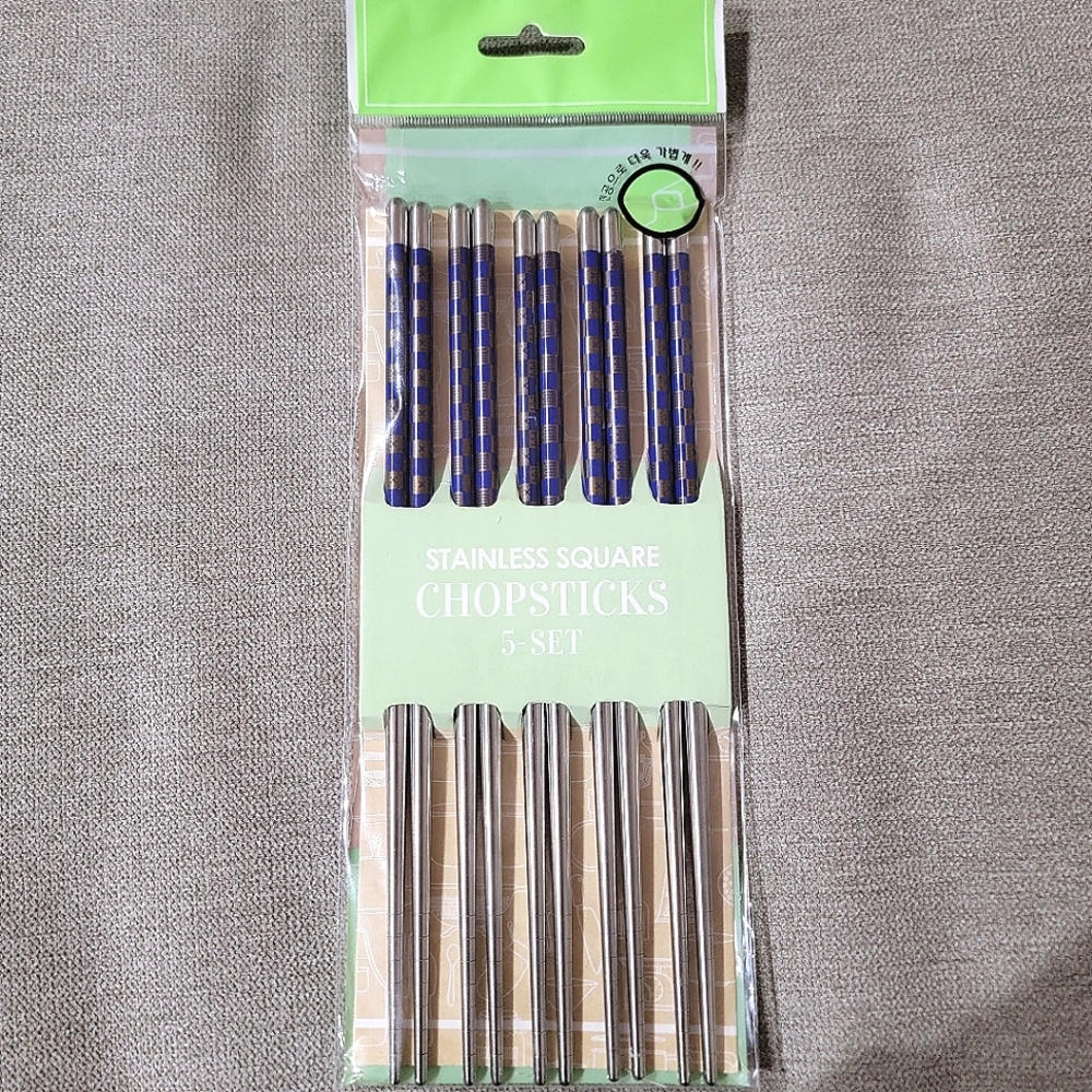 Stainless Blue Pattern Square Chopstick Set